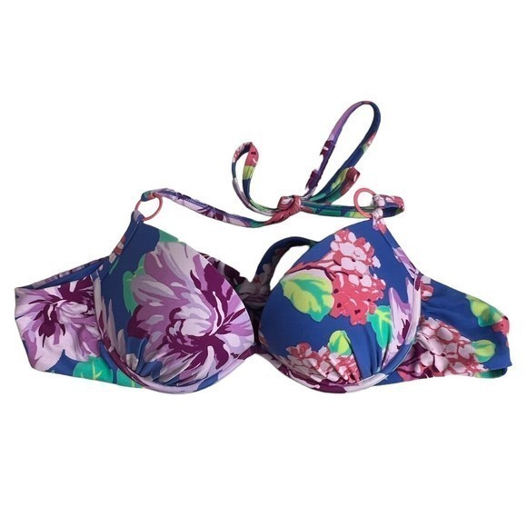 Aerie Womens Multicolored Floral Push Up Tie Bikini Top Size 36 C - Picture 1 of 5